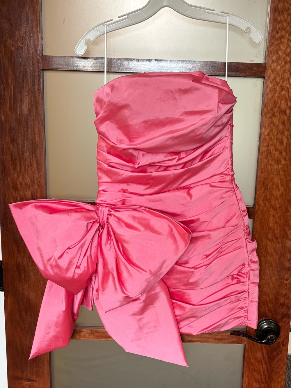 Nicole Baktei Pink Satin Party Dress with Bow Accent